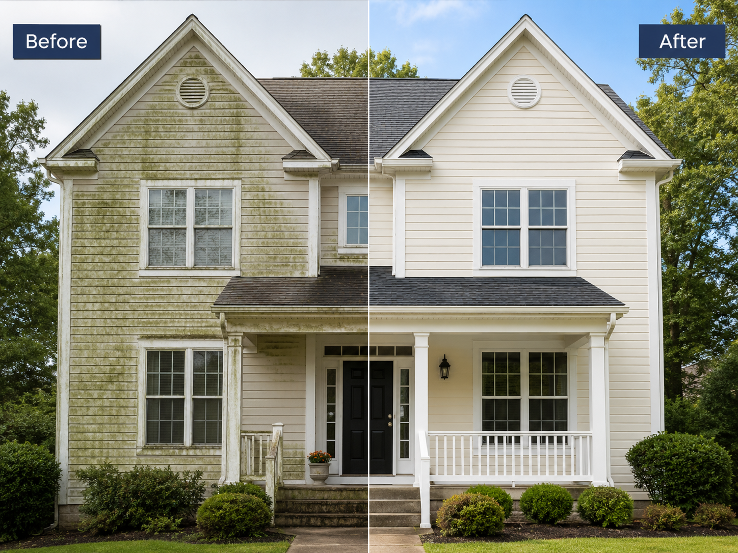 Before and after exterior house washing comparison